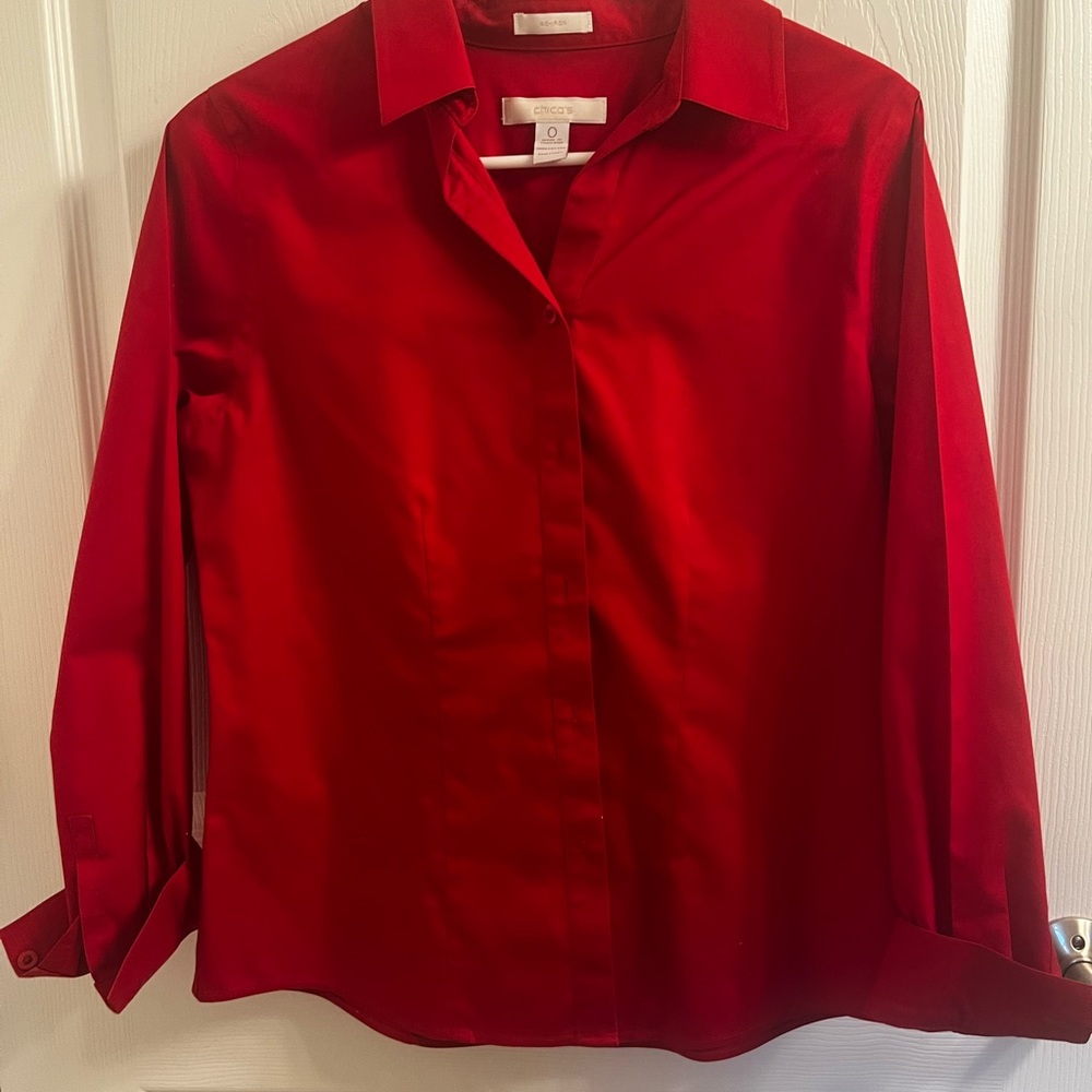 Chico's Red Button-Up Shirt